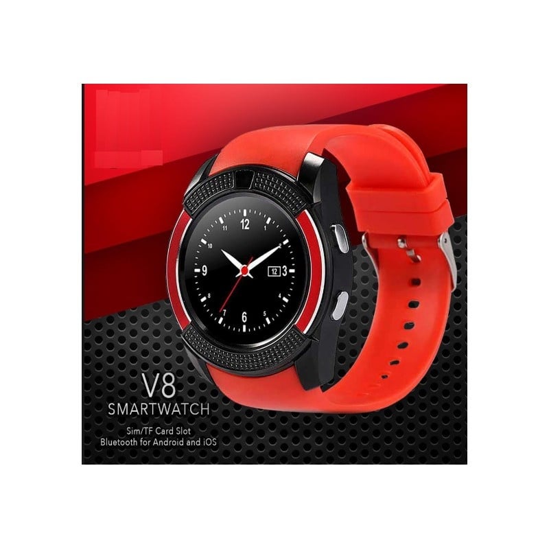 Ceas Smartwatch V8 Rosu HandsFree Bluetooth 3.0 Micro SIM Android Camera 1.3MP - 2 | YEO