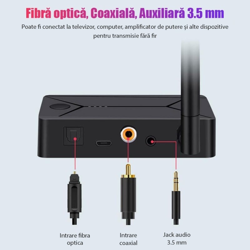 Convertor Audio Digital la Analog Techstar® OT14, Compatibil Bluetooth 5.0, DC 5V, AUX 3.5 mm, Cablu audio optic, RCA, Negru - 2 | YEO