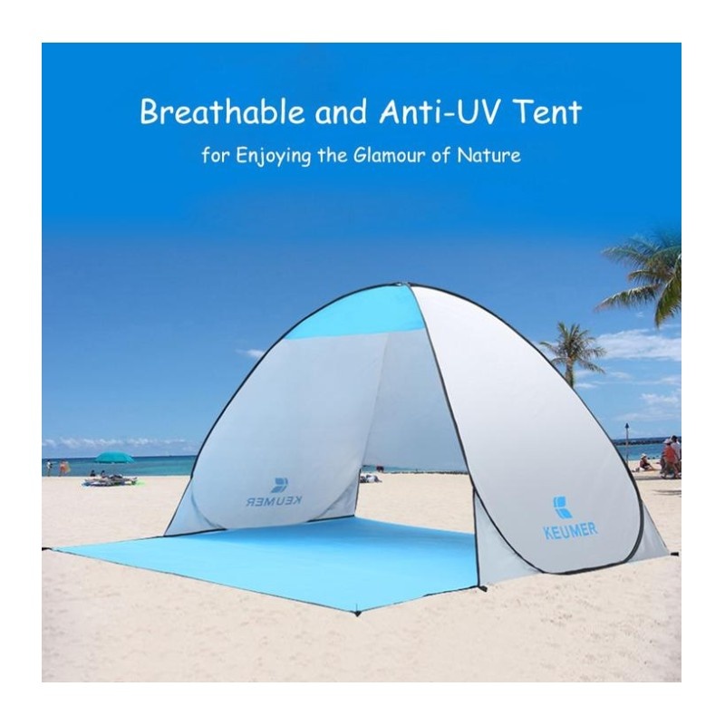 Cort Pentru Plaja Argintiu Anti-UV Tip Pop-up cu Deschidere in Spate pentru 2 Persoane Marime 200x120x130cm