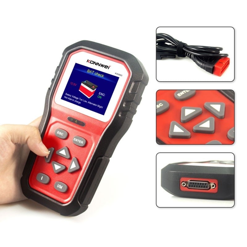 Diagnoza OBD2 KONNWEI KW860, Red, Afisare Erori + Descriere, Resetari, Live Data, Freeze Frame, ELM 327 OBDII - 2 | YEO