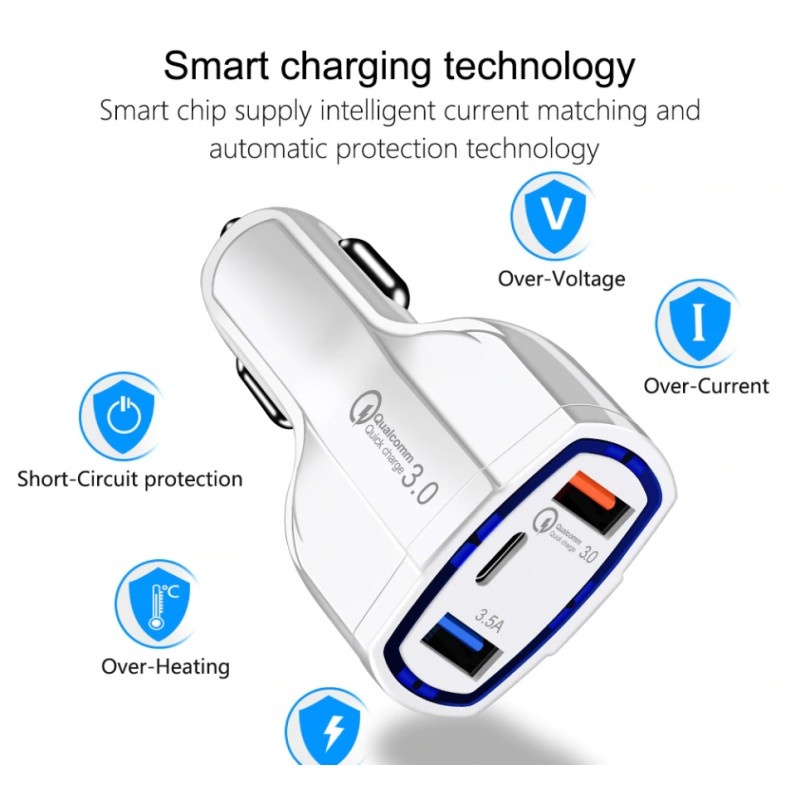 Poze Incarcator Auto Techstar® Turbo Fast, 5V, 3.5A ,QC3.0, DUAL USB, Universal, Alb