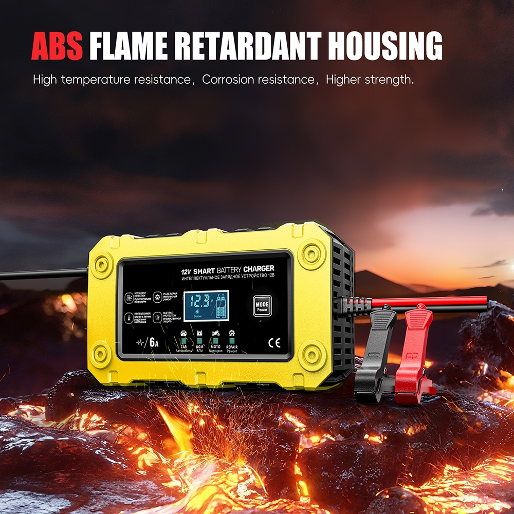 Incarcator Inteligent Baterie Auto/Moto Techstar 12V 6A BC-1206, LCD, Repair, AGM/GEL/WET/EFB/LiFePO4 Galben - imagine 12