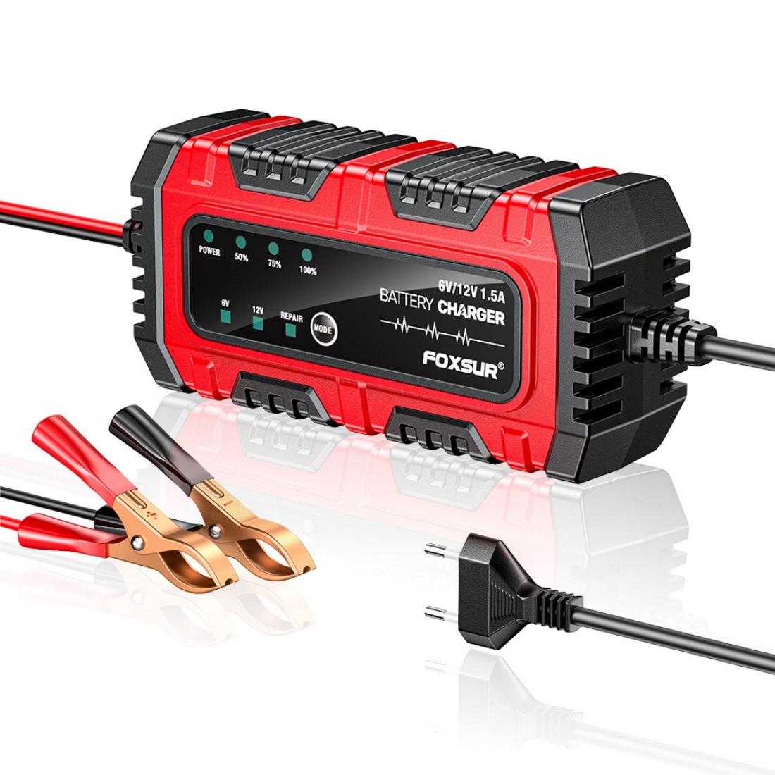 Incarcator redresor inteligent de baterie Foxsur Moto/Auto 6V-12V, 4Ah–30Ah, cu Mod Reparare si Detectare Automata