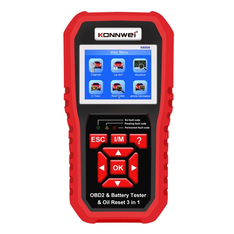 Instrument De Scanare Si Diagnosticare Auto, KONNWEI KW890, OBD2, Display 2.8 Inch, Citirea Si Stergerea Codurilor De Eroare A Motorului, scaner de diagnosticare, tester baterie, resetare lampa de service ulei, Rosu/Negru - 1 | YEO