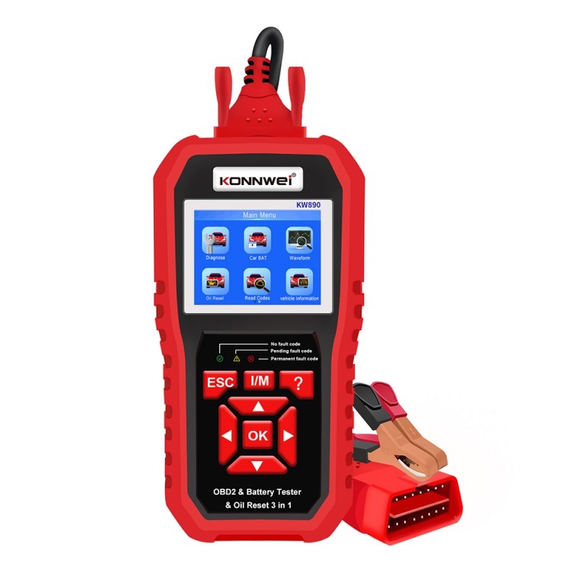 Instrument De Scanare Si Diagnosticare Auto, KONNWEI KW890, OBD2, Display 2.8 Inch, Citirea Si Stergerea Codurilor De Eroare A Motorului, scaner de diagnosticare, tester baterie, resetare lampa de service ulei, Rosu/Negru