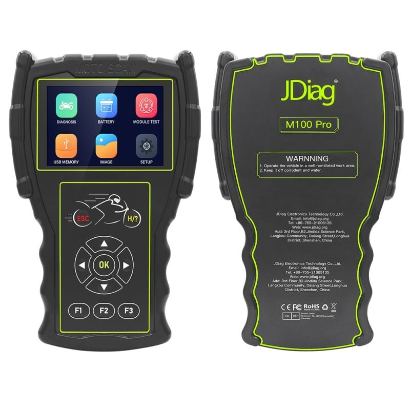 Instrument profesional de scanare si diagnosticare pentru motociclete JDiag M100, OBD2, sistem dublu Analizor, Ecran digital LCD 3.5 inch, detectie sistem EFI si detectie baterie, Negru - 1 | YEO