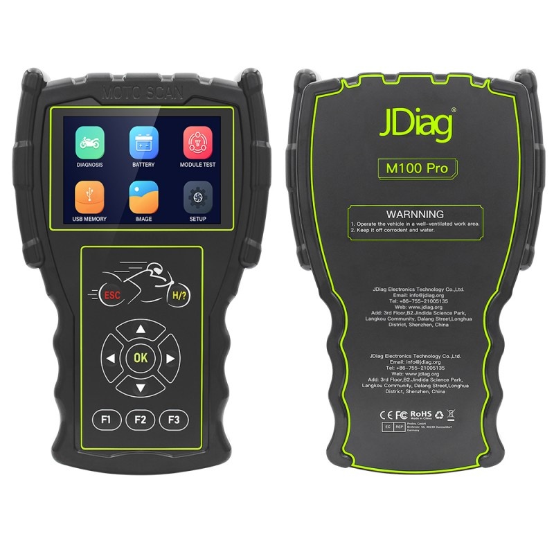 Instrument Profesional De Scanare Si Diagnosticare Pentru Motociclete JDiag M100 Pro, OBD2, Sistem Dublu Analizor, Ecran Digital LCD 3.5 Inch, Detectie Sistem EFI Si Detectie Baterie, Negru - 1 | YEO