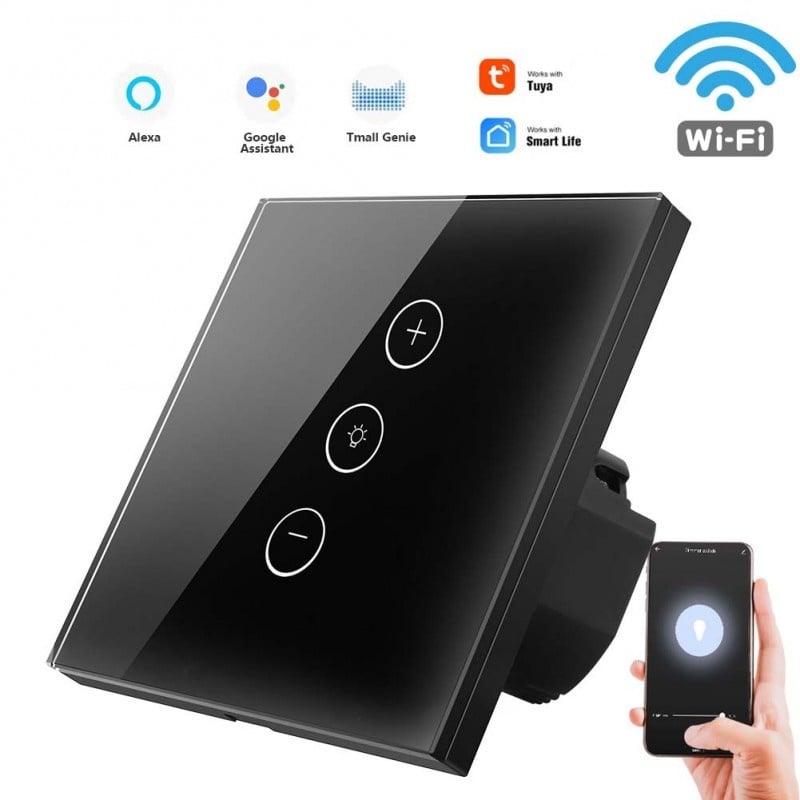 Intrerupator Smart Touch Techstar® V2, Wireless 2.4GHz, Dimmer, Sticla Securizata, Design Modern, Iluminare LED, 1 Faza, cu NUL, Negru - 1 | YEO