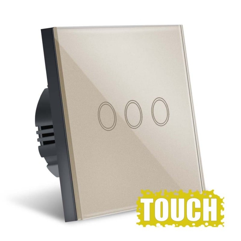 Intrerupator Touch Techstar®, Sticla Securizata, Design Modern, Iluminare LED, 3 Faze, Gold - 3 | YEO