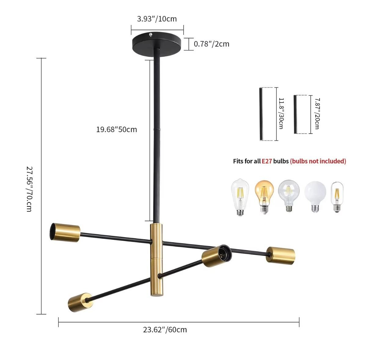 Lustra Industriala Techstar® cu 4 Lumini E27, Metal Negru si Auriu Satinat, Design Nordic Scandinav - 3 | YEO