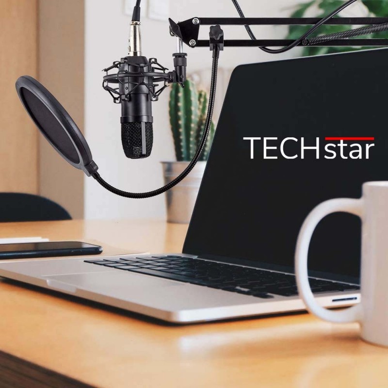 Microfon Profesional de Studio, Techstar® BM800 Condenser, Stand Inclus pentru Inregistrare Vocala, Streaming, Gaming, Podcast, Vlog, Gold - 2 | YEO