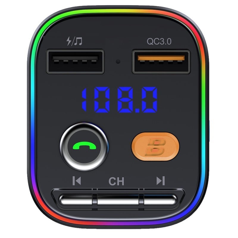 Modulator FM Techstar® T48Q, Bluetooth 5.0, Bass Boost, Voltaj Baterie, USB, QC 3.0, MicroSD, RGB - 3 | YEO