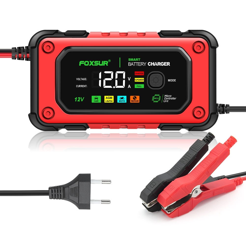 Redresor Auto Digital FOXSUR 12V 7A cu Ecran LED, Încărcare Baterii Auto și Moto 4Ah-140Ah, Funcție de Reparație prin Impulsuri, Protecție Supratensiune și Supracurent - 2 | YEO