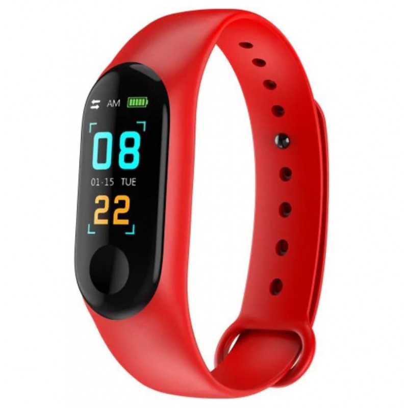 Resigilat Bratara Smart Fitness Techstar® M3 Plus, Unisex, Monitorizarea Sangelui si Ritmului Cardiac, Pentru Android si iOS, Rosu