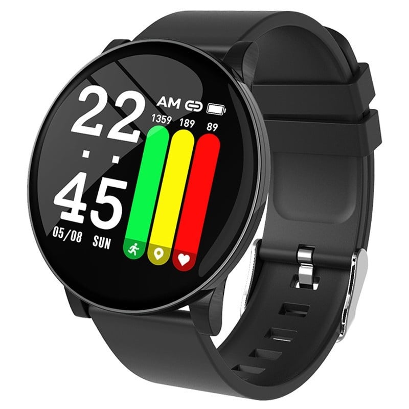 Resigilat Ceas Smartwatch Techstar® W8 Negru, 1.3 inch IPS, Monitorizare Cardiaca, Tensiune. Oxigenare, Sedentary, Bluetooth, IP65