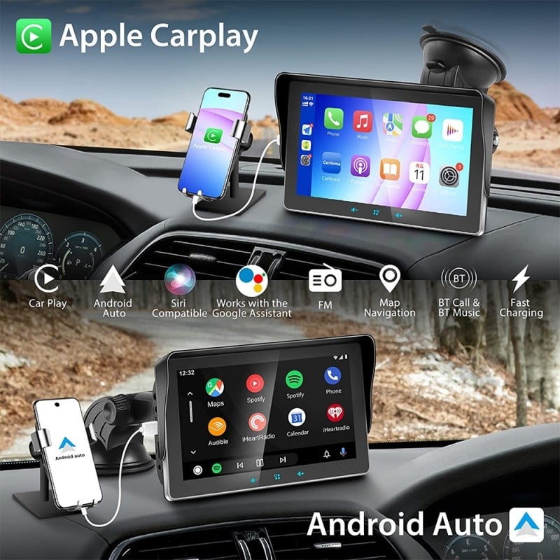 Resigilat Sistem Multimedia Techstar® Apple Carplay/Android, Ecran tactil, 7 inch 1080P Full HD, Bluetooth, Mirror Link/card TF/USB/AUX, Negru - 3 | YEO