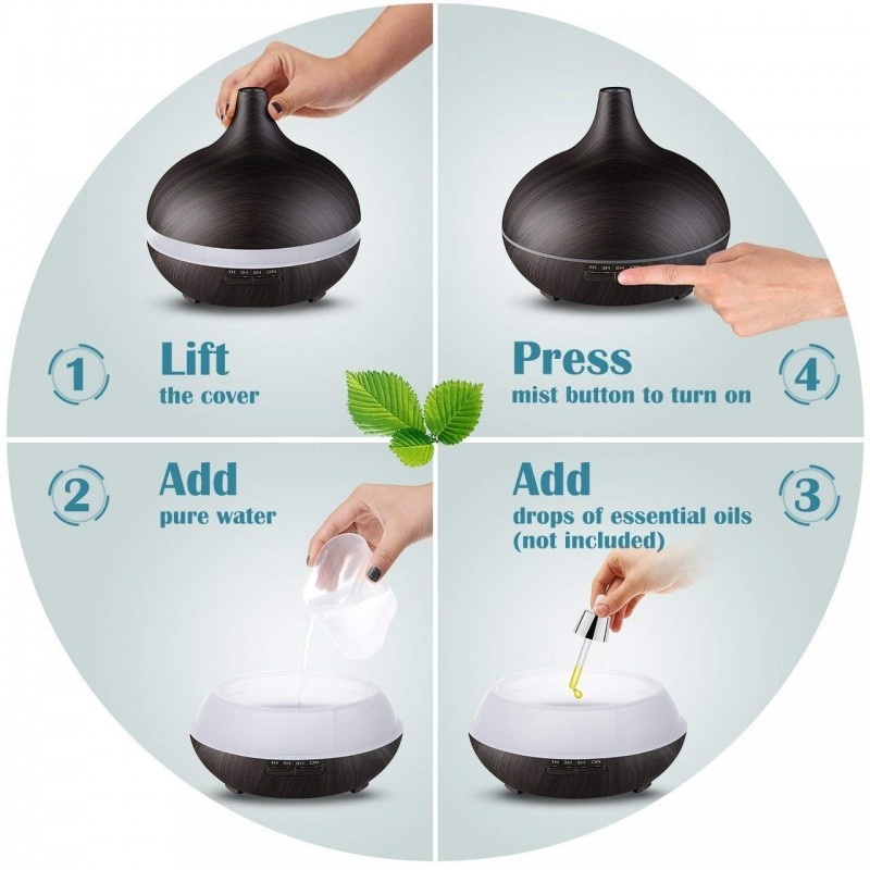 Resigilat Umidificator si Purificator Aer cu Aromaterapie cu Ultrasunete, Uleiuri Esentiale, pentru Camera, Birou, de 400 ml - 1 | YEO
