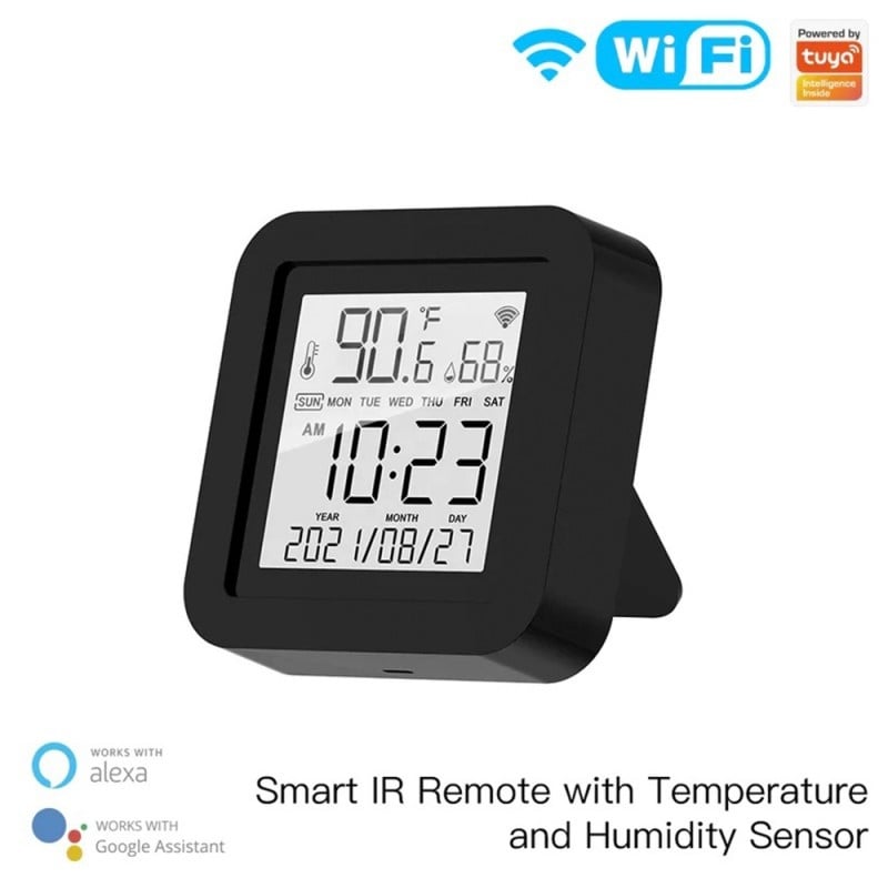 Senzor universal de umiditate si temperatura Tuya Smart, IR, Smart Wi-Fi, Ecran LCD, USB, Suport Alexa și Google Assistant Controler, Negru - 2 | YEO