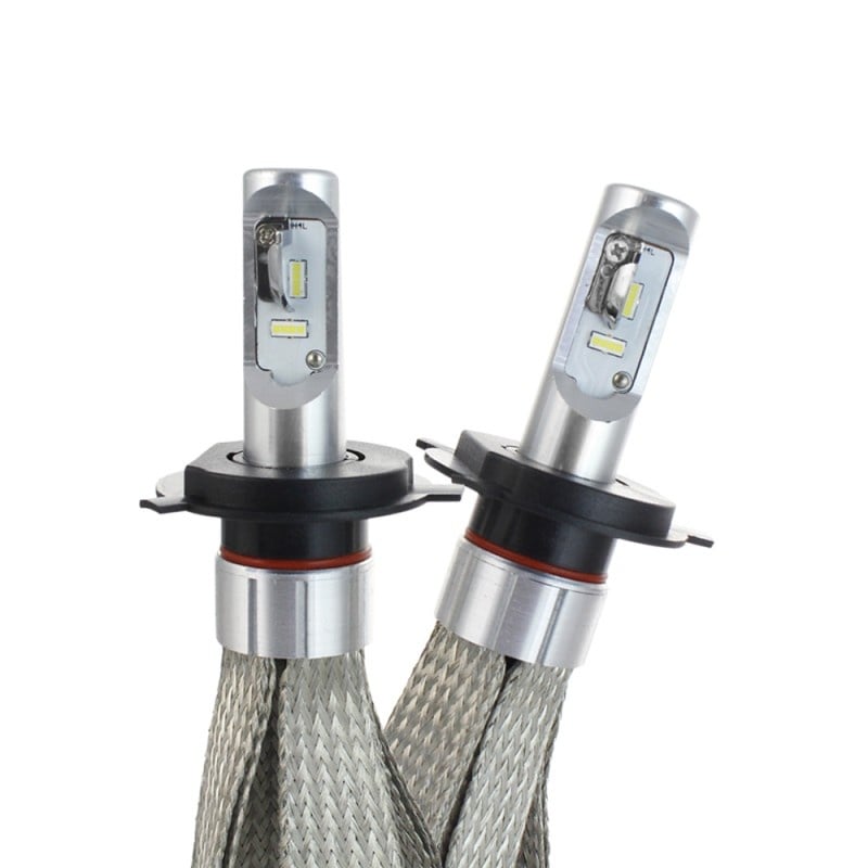 Set 2 LED-uri Auto Techstar® 8C, H4, 30w, 3000 Lumeni, 6500K, AUTO, 12-24 Volti, COB, Radiator Aluminiu si Cupru