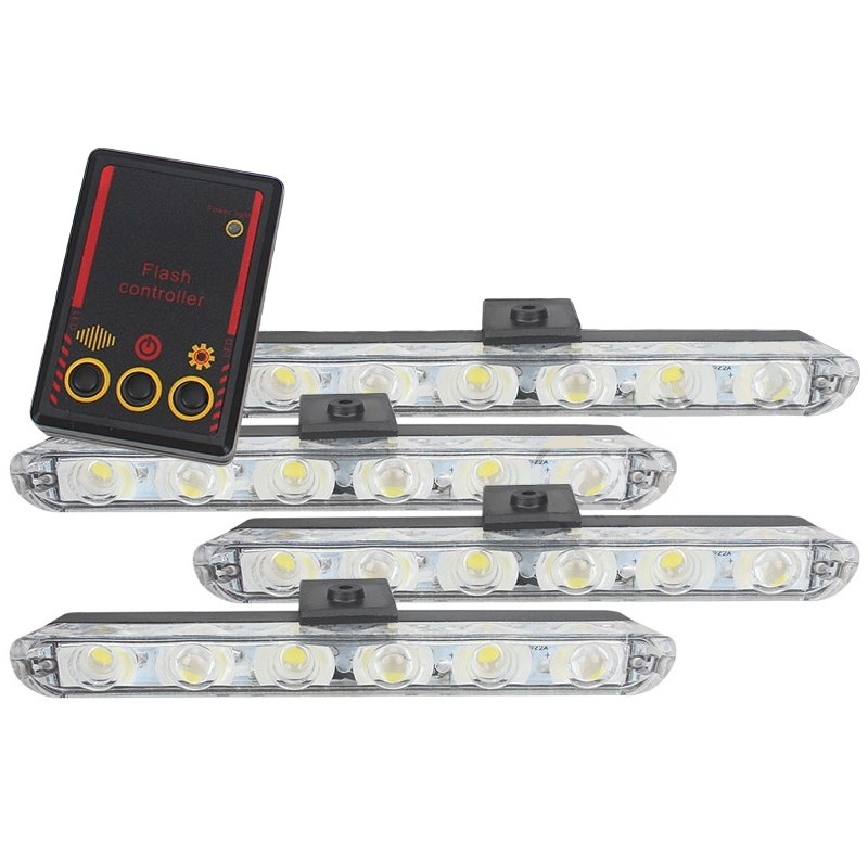 Set 4x6 Lumini LED Tip Stroboscop De Avertizare Flash Rosu si Albastru Alimentare 12V