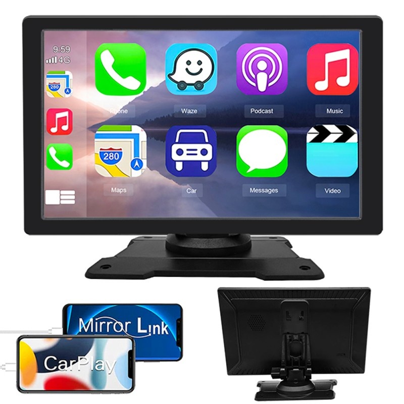 Sistem Multimedia Techstar® Apple Carplay/Android 9001P, Ecran Tactil, 9 Inch 1024x600 HD IPS, Bluetooth, Mirror Link, Card TF, USB, AUX, Negru