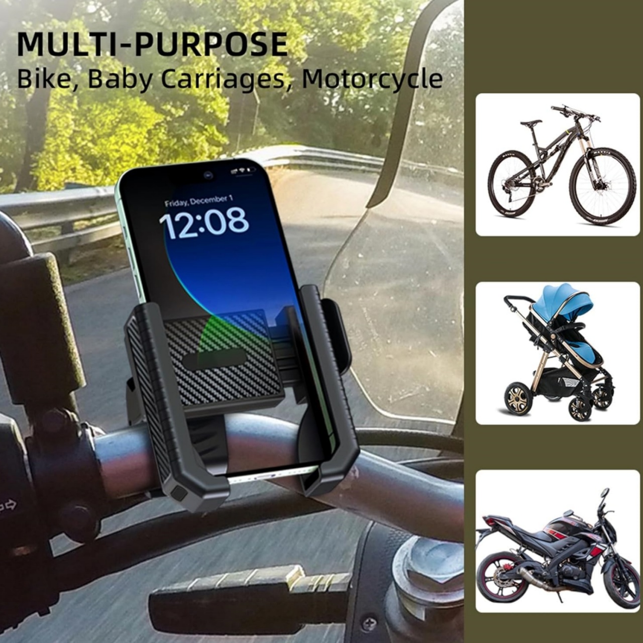 Suport Telefon Moto/Bicicleta Techstar Universal, Anti-Soc, Montaj Ghidon, Compatibil 4.5”–7”, 360° Rotatie – Model D0168 - 2 | YEO