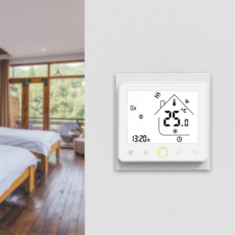 Termostat Techstar® Smart GH-20W, Wireless, Pentru Centrala Termica pe Gaz sau Electrica, Compatibila Google Home, Alexa, Tuya, Alb - 1 | YEO