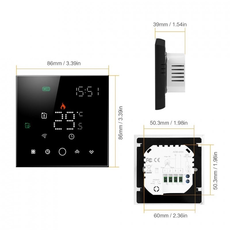 Termostat Techstar® Smart TH-10W, Wireless, 16A, 3500W, Google Home, Alexa, Tuya, Senzor Pardoseala, Negru - 3 | YEO