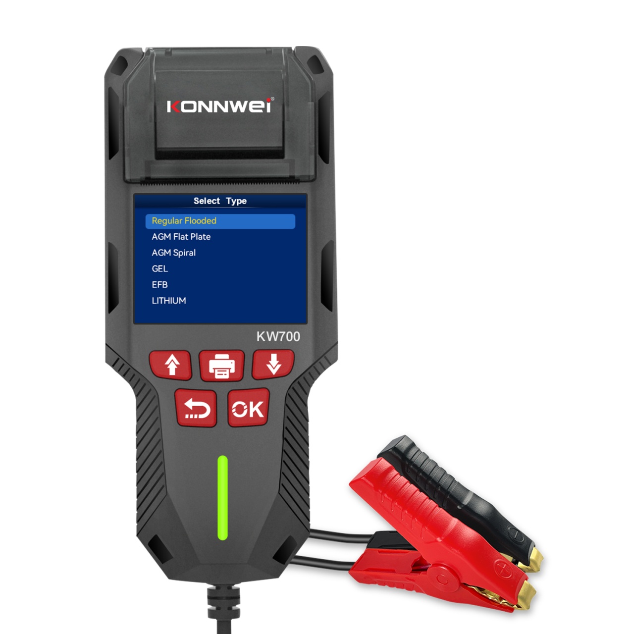 Tester de baterie auto KONNWEI KW700 cu imprimanta integrata, 12V/24V, ecran LCD color, compatibil cu AGM, GEL, EFB, Plumb-acid si Litiu - 3 | YEO