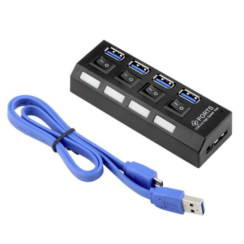 USB Hub Techstar® HB4, 3.0 High Speed, 4 Port USB 3.0, Buton On/Off, Conexiune USB 3.0 de mare viteza, USB