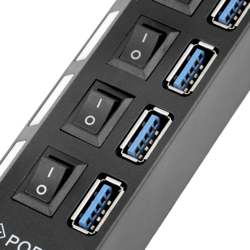 USB Hub Techstar® HB4, 3.0 High Speed, 4 Port USB 3.0, Buton On/Off, Conexiune USB 3.0 de mare viteza, USB - 3 | YEO