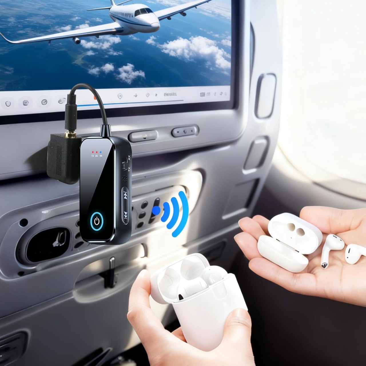 Adaptor Audio Bluetooth 6.0 Techstar T80 TX/RX 2in1, Jack 3.5mm, Dual Connection, Microfon, USB-C, pentru TV/PC/Auto/Avion - imagine 2