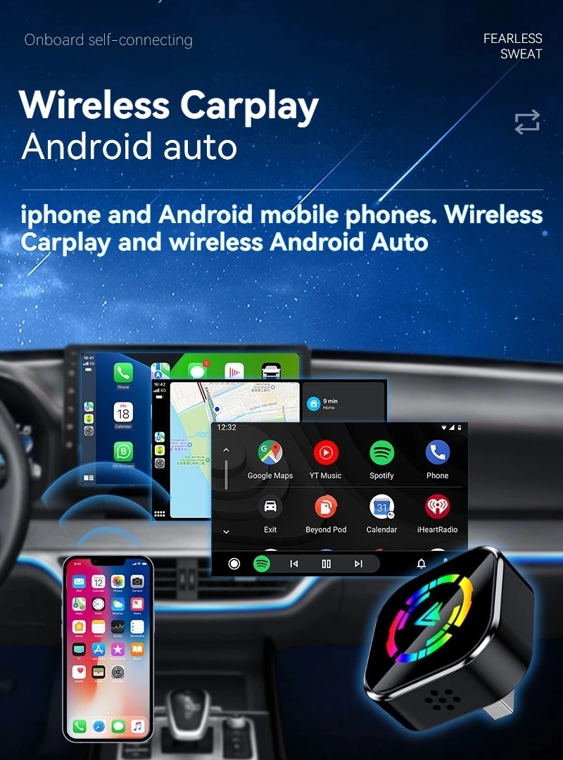 Adaptor Wireless Apple CarPlay & Android Auto 2-in-1 Techstar M17+, USB/USBC Plug & Play, Wi-Fi 5.8GHz + Bluetooth, Mini Compact, Conectare Automata, Sticla LED - imagine 3