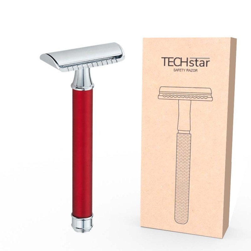 Aparat de ras Classic Safety Razor Techstar® SR6, Aliaj de Zinc, Cu Lame De Rezerva, Reutilizabil, Ecologic, Argintiu