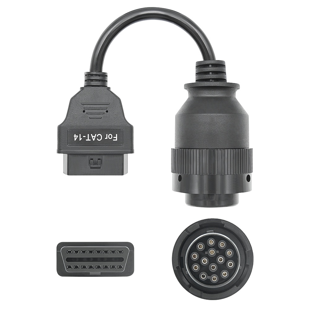 Cablu adaptor Catterpillar CAT-14 pin Deutsch femela → OBD-II 16 pin femela pentru utilaje grele, excavatoare, generatoare si incarcatoare