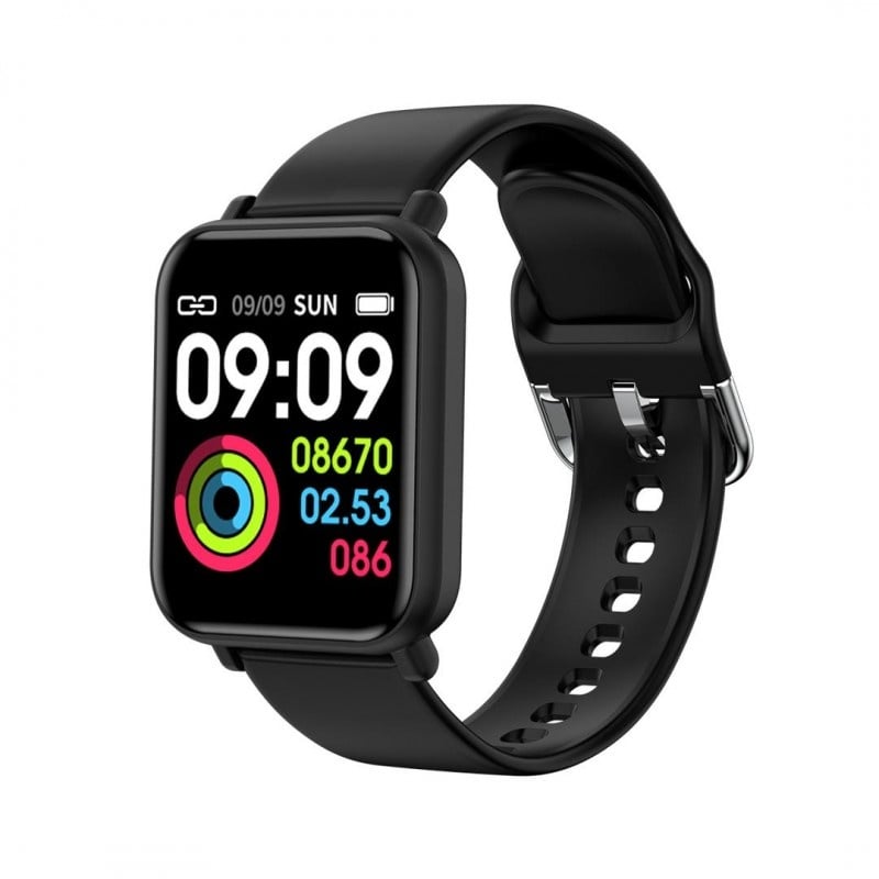 Ceas Smartwatch Techstar® R16, 1.3 inch IPS, Bluetooth 4.0 + EDR, Monitorizare Tensiune, Puls, Oxigen Sange, Pasi, Traseu, Negru