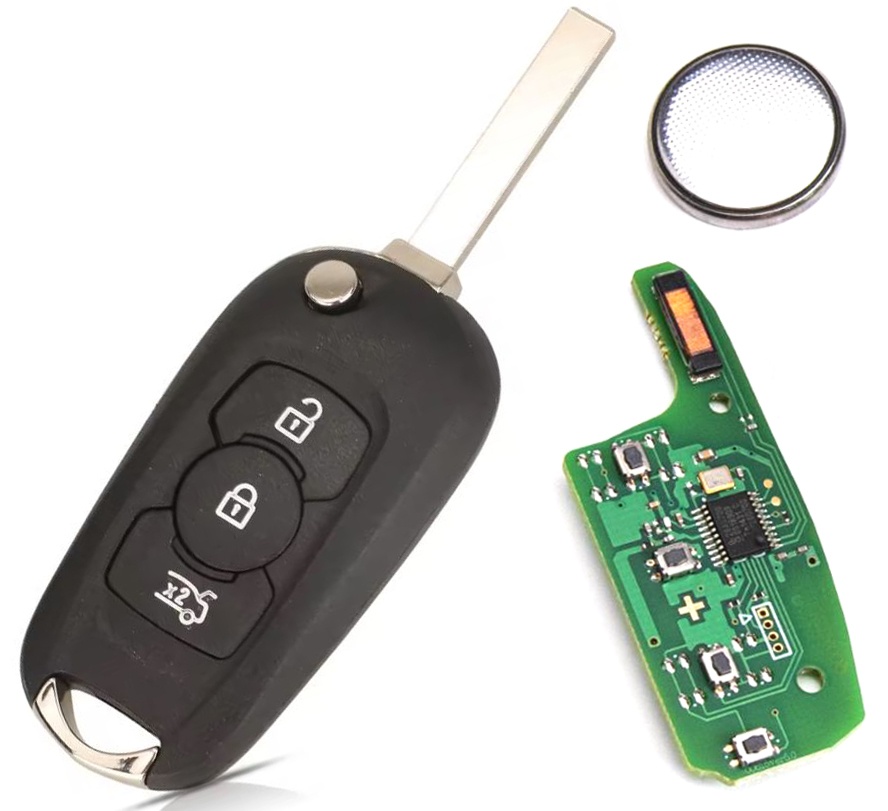 Cheie auto completa programabila, Techstar tip briceag, 3 butoane, compatibila Opel Astra K 2015–2021 – 434 MHz, cip ID46 PCF7961E, lama HU100