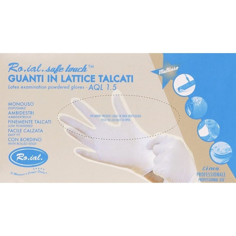 Cutie cu 100 de Manusi Roial de Protectie, din Latex, Albe, Marimea M, de Unica Folosinta, Pudrate - 2 | YEO