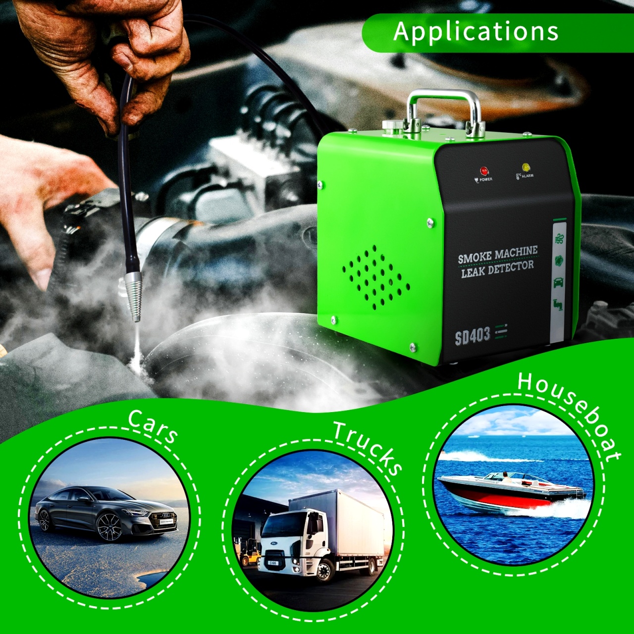 Detector de scurgeri cu fum Techstar® SD403, Testare Profesionala pentru Sisteme EVAP, Conducte Auto si Admisie si Evacuare, Verde/Negru - 2 | YEO