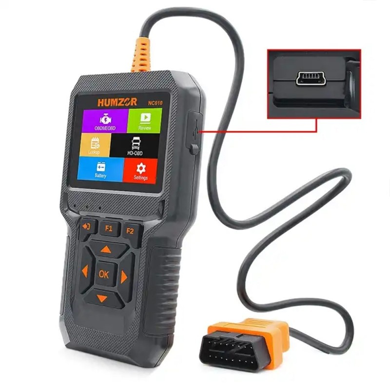 Dispozitiv De Diagnosticare Si Scanare Auto 2 in 1 HUMZOR NC610, 12-24V, OBD2, 16/9 pini, Citire/Stergere Coduri de eroare, Ecran LCD, Compatibil Turisme si Camioane, Negru - 1 | YEO