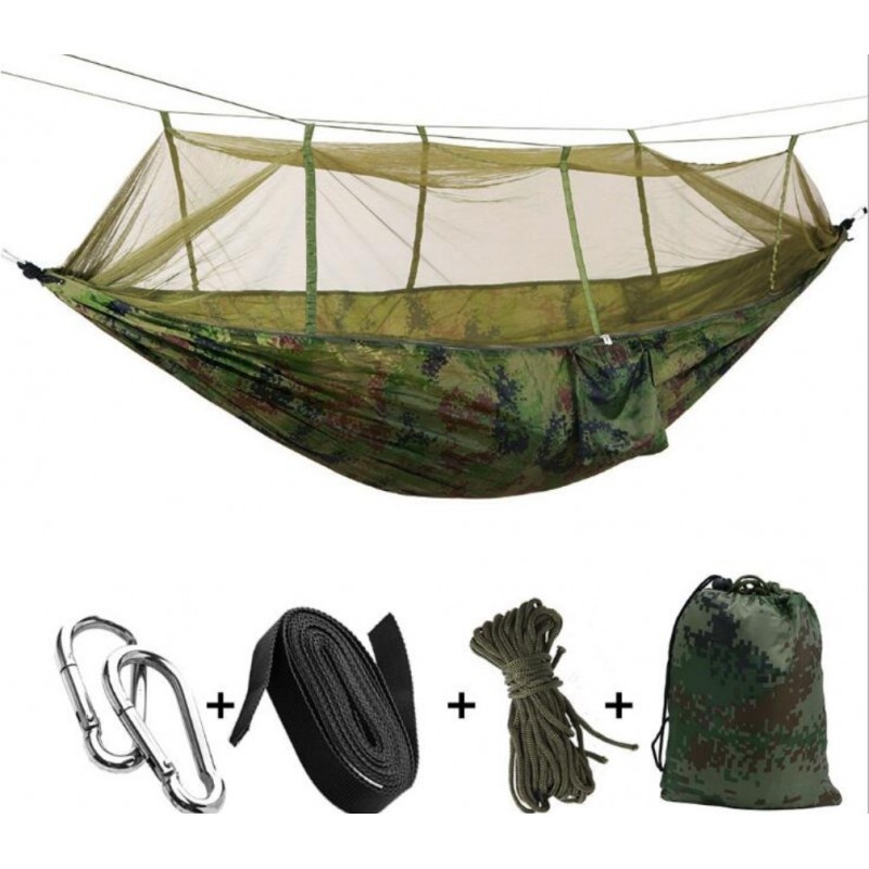Hamac Army Tint Tip Parasuta cu Plasa Anti-Tantari 210T Nylon Portabil si Compact cu Accesorii, Marime 260x140cm