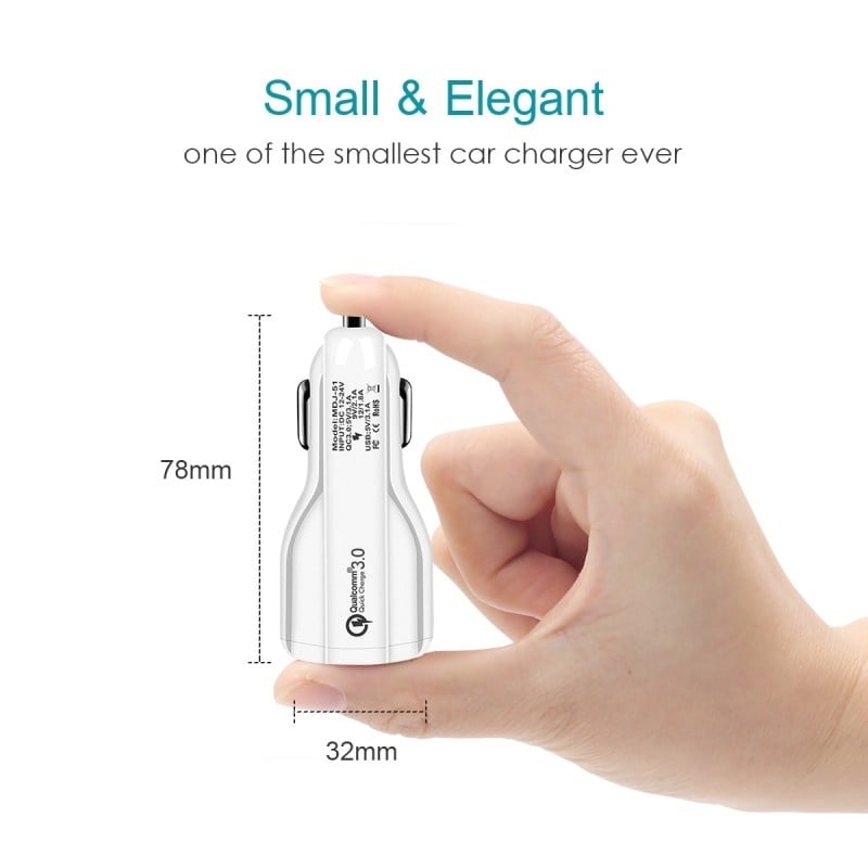 Incarcator Auto Dual 2 USB Techstar® Qualcomm Quick Charge 3.0 Adaptor 9V 2A Bricheta Alb - 3 | YEO