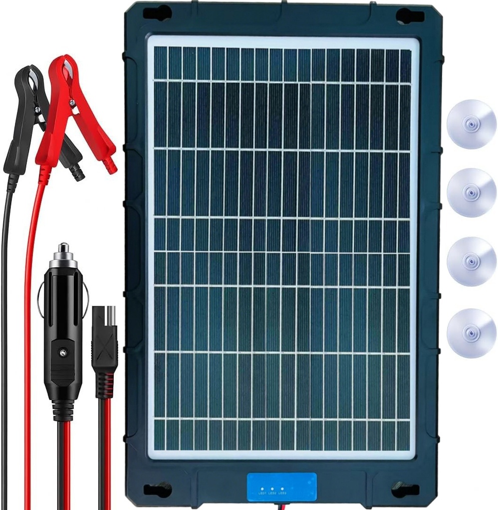 Incarcator solar auto Techstar 12W Waterproof, pentru baterii 12V, panou portabil cu cleme crocodil, mufa bricheta si protectii inteligente supraincarcare
