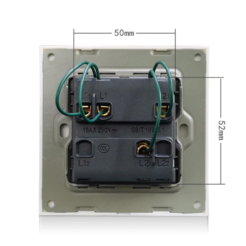 Intrerupator Dublu Cap Scara Cu Panou Din Sticla Securizata Techstar® TGS 01, 220V, 16A, 86 X 86 Mm, Negru, cu 2 Module - 3 | YEO