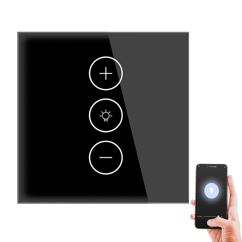 Intrerupator Smart Touch Techstar® V2, Wireless 2.4GHz, Dimmer, Sticla Securizata, Design Modern, Iluminare LED, 1 Faza, cu NUL, Negru - 2 | YEO