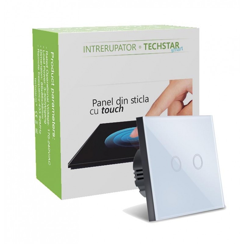 Intrerupator Smart Touch Techstar®, Wireless 2.4GHz, Sticla Securizata, Design Modern, Iluminare LED, 2 Faze, Alb - 2 | YEO