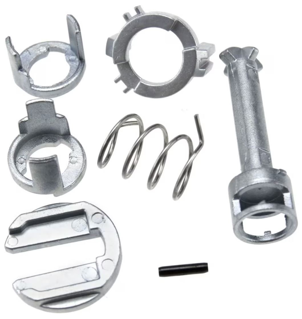 Kit reparatie incuietoare yala usa auto Techstar compatibil BMW Seria 3 E46 1998-2005, fata stanga sau dreapta, 7 piese, metal argintiu