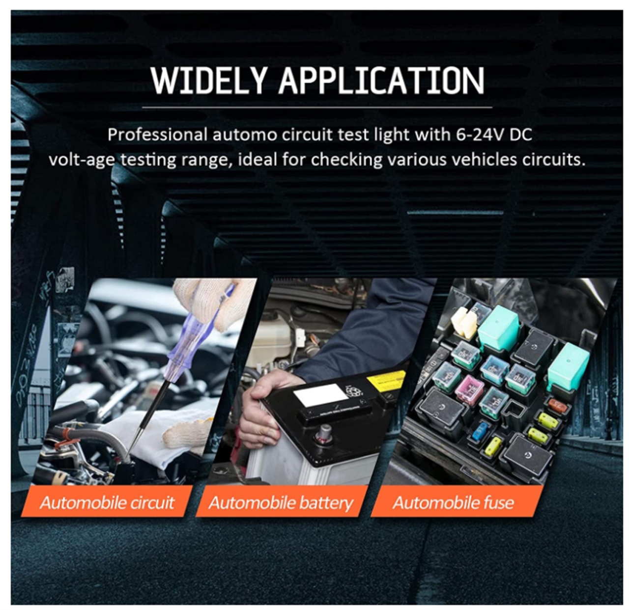 Lampa tester circuite auto Techstar 85076A , 6–24V DC, LED polaritate rosu/verde, sonda metalica, clema crocodil, siguranta fuzibila, pentru auto/moto/camioane - 1 | YEO
