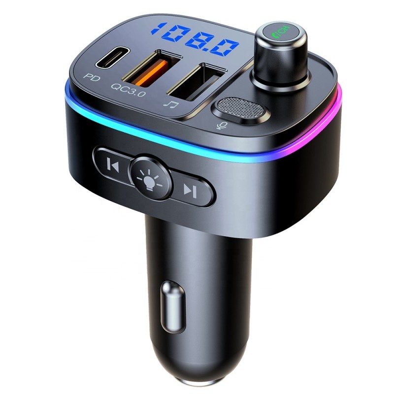 Modulator FM Techstar® T65, Bluetooth 5.0, Voltaj Baterie, USB, QC 3.0 + 18W PD Type C, MicroSD, RGB - 1 | YEO