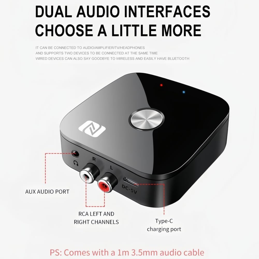 Receptor Receiver Audio Bluetooth Techstar T68, BT 5.3, NFC, RCA L/R + AUX 3.5mm, USB U-Disk, Telecomanda IR, HiFi, 10m, Negru - imagine 8